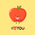 Cute smiling apple holding heart in hands Royalty Free Stock Photo